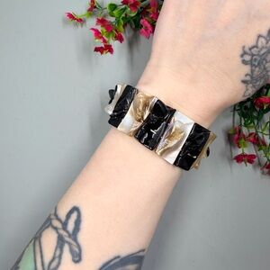 Genuine Mother of Pearl Rectangular Black and White Beaded Bracelet